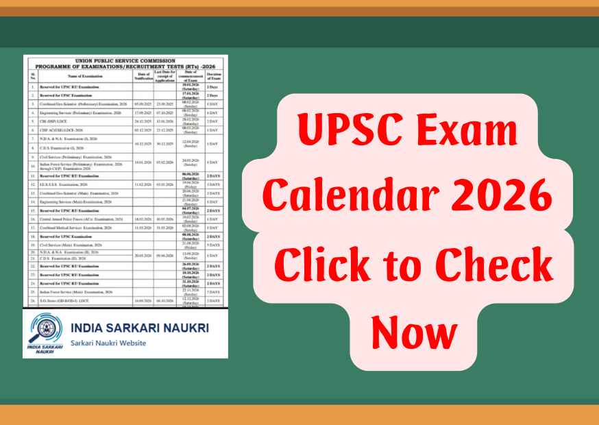 UPSC Exam Calendar 2026: Released Check Complete Exam Schedule and Dates